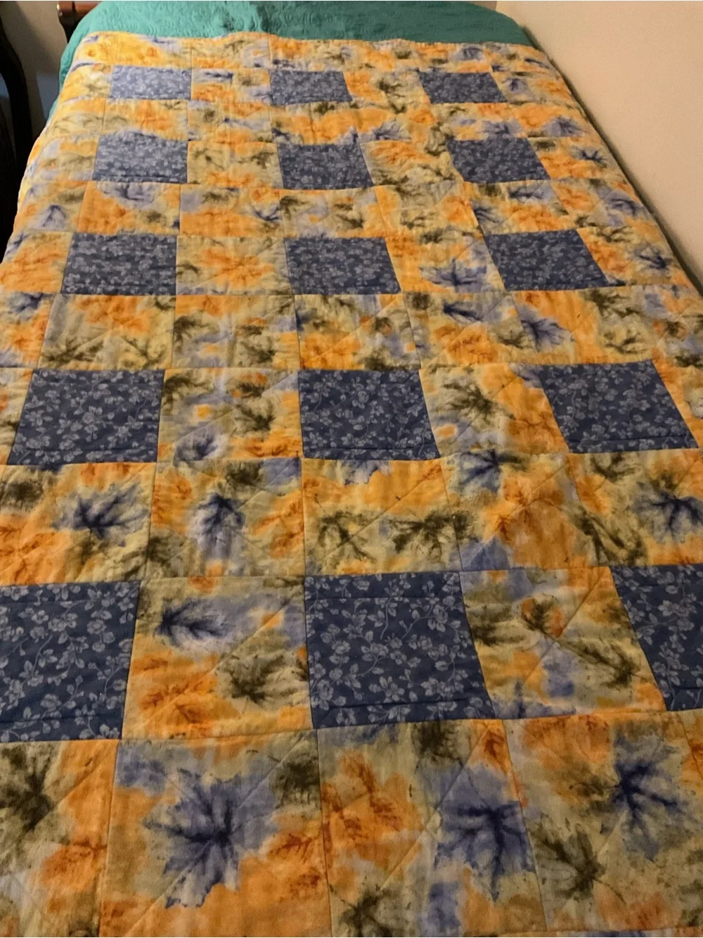 Vintage Handmade Floral Patchwork embroidered Quilt .
